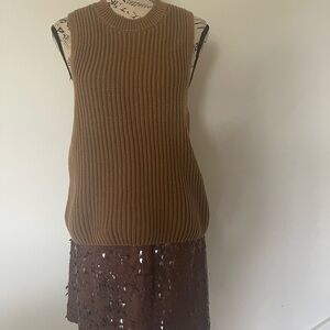 CLOSED Ribbed Knit Sweater Vest Women’s M Camel Brown